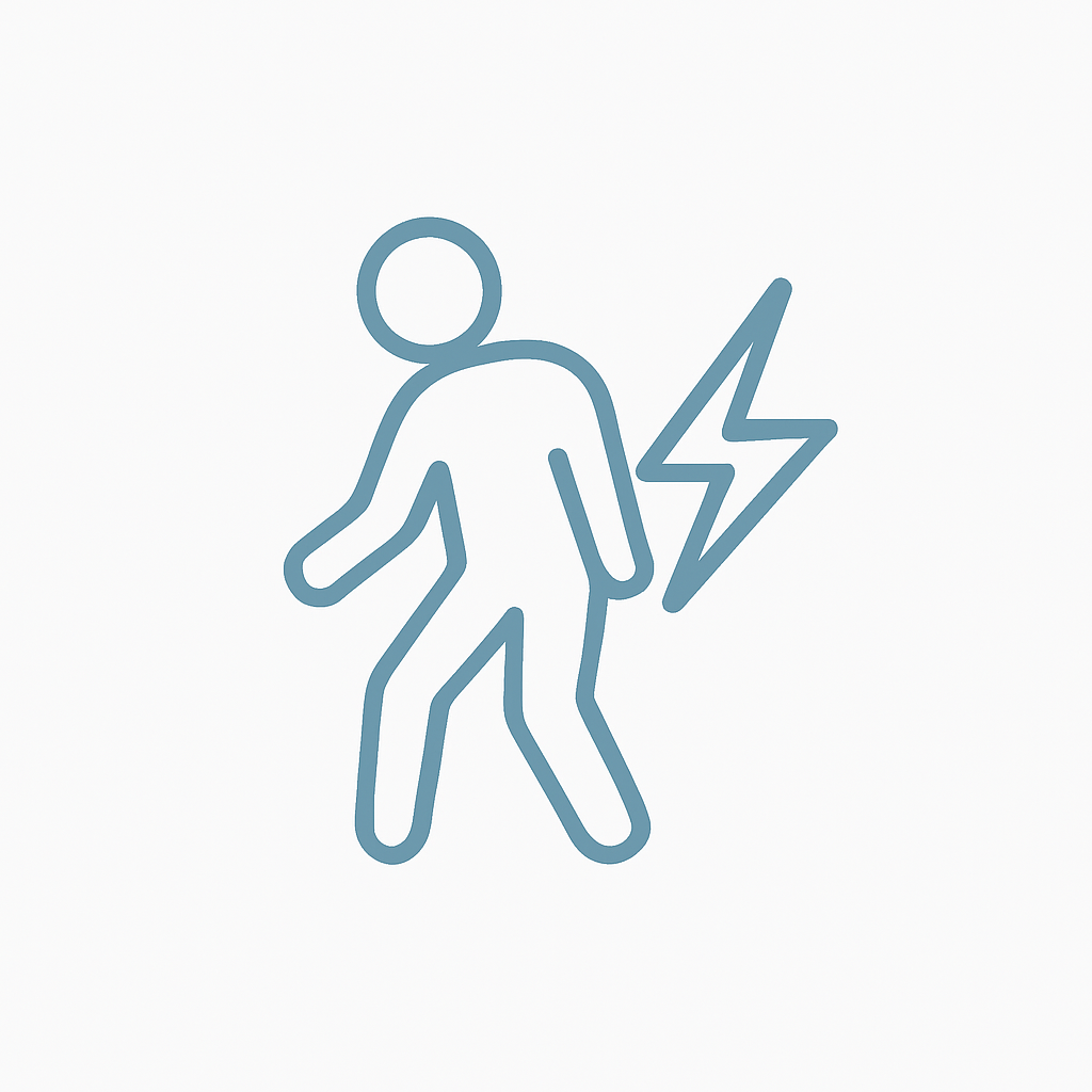 Human figure icon with a lightning bolt, symbolizing inflammation relief and chronic pain reduction.