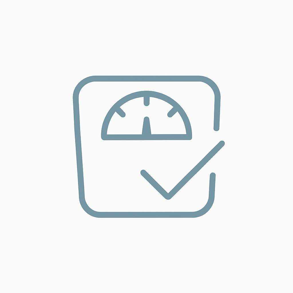 Minimalist weighing scale icon with a checkmark, representing metabolism boost and healthy fat loss.
