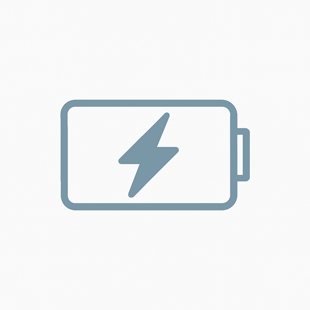 Minimalist battery icon with a lightning bolt, symbolizing restored energy and reduced tiredness.